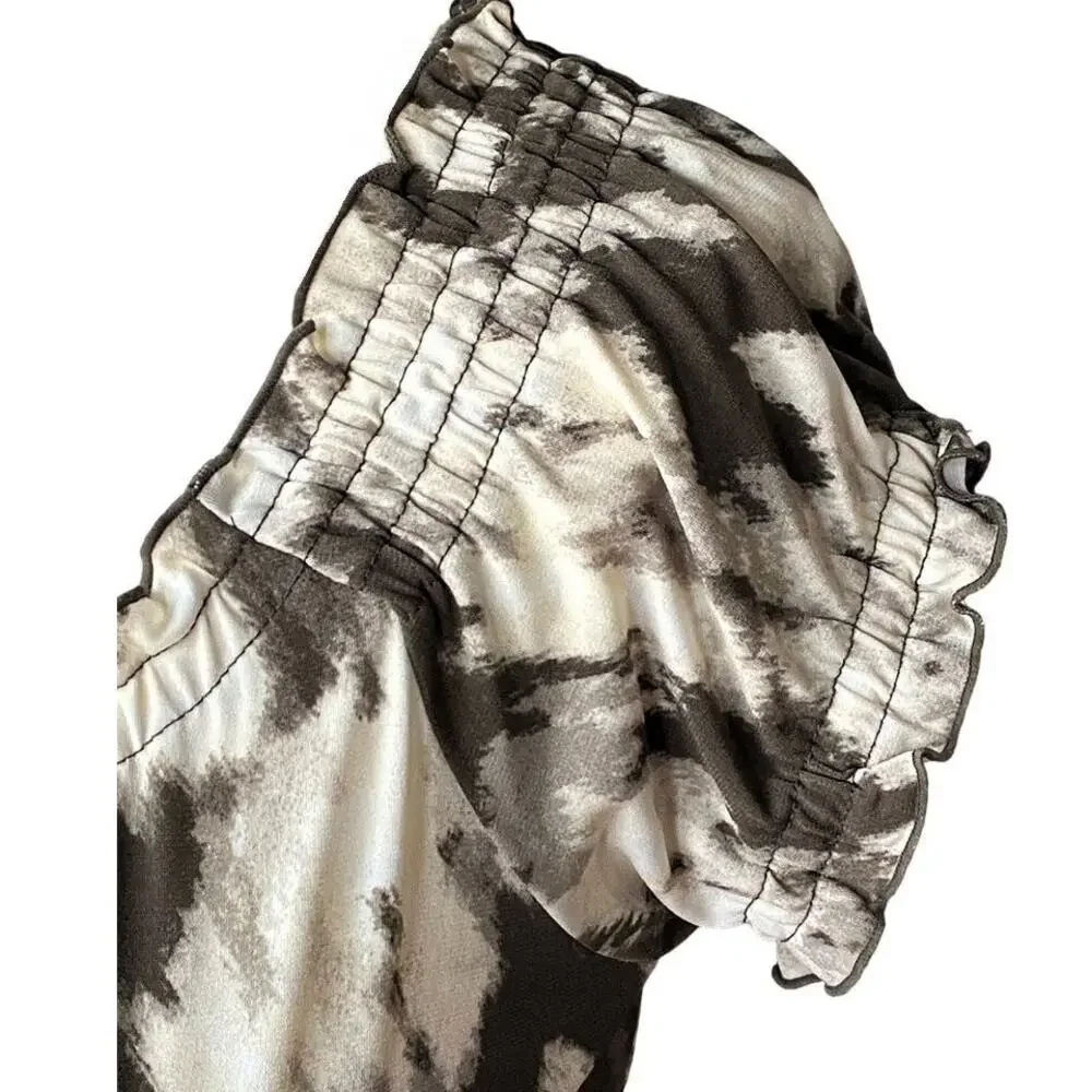 MICHAEL KORS Brown & White Tie Dye On/Off The Shoulders Dress ~ Women's MEDIUM P